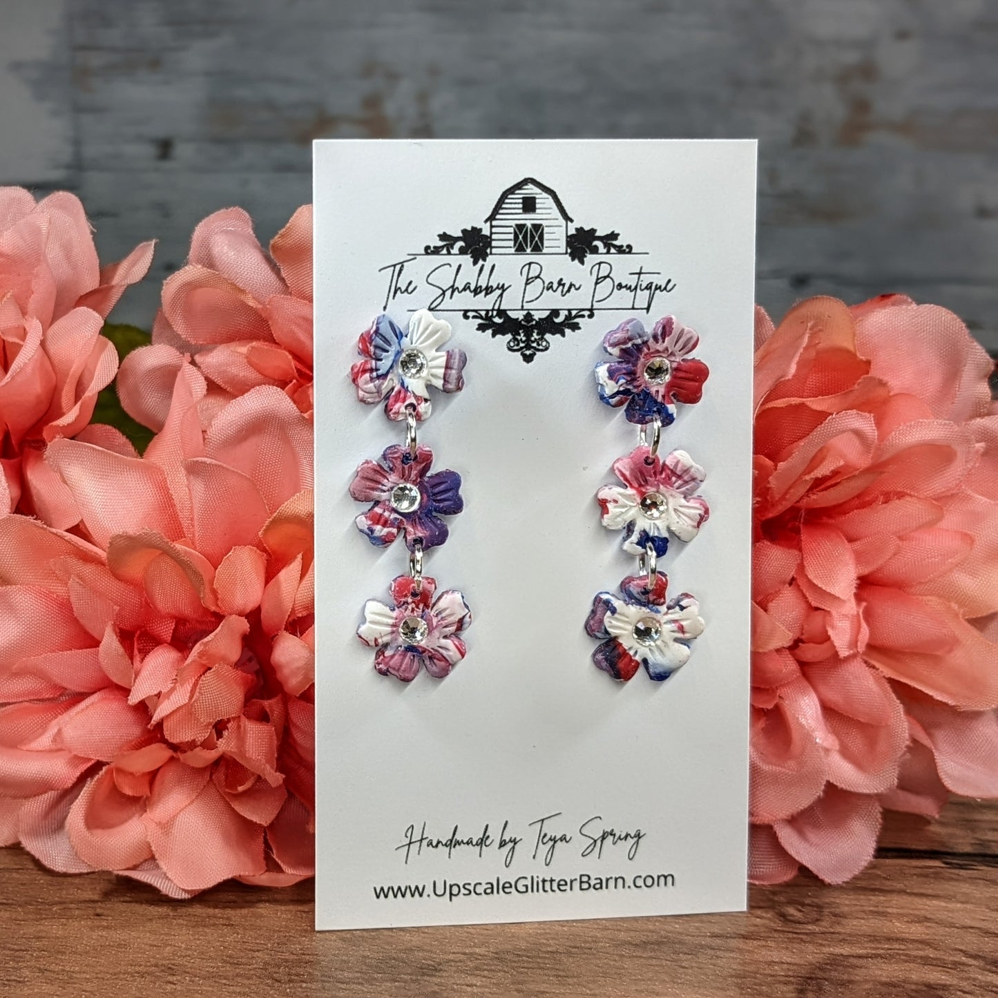 Triple Flower Stud with Rhinestone Accents