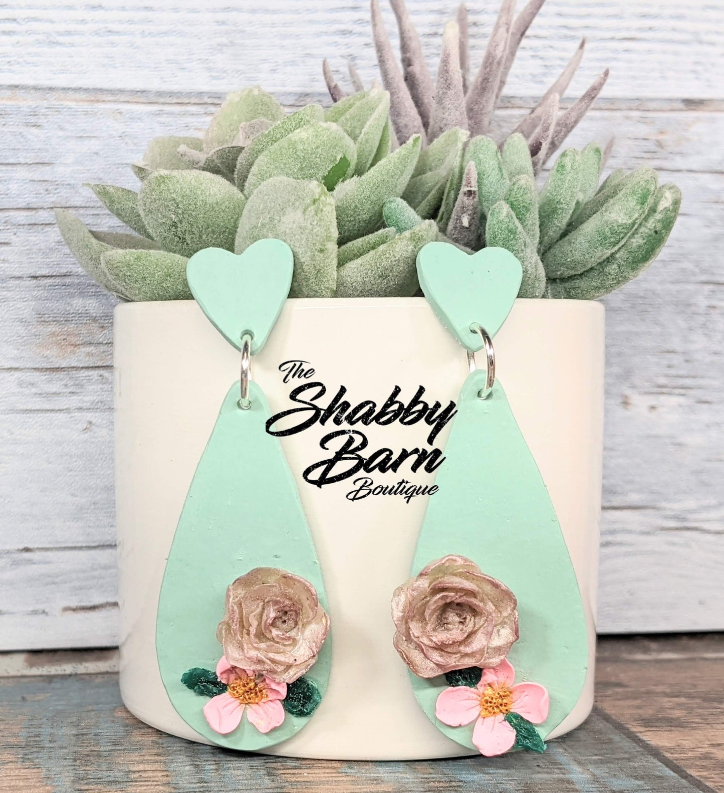 Tear Drop & Heart Stud Dangle - Floral