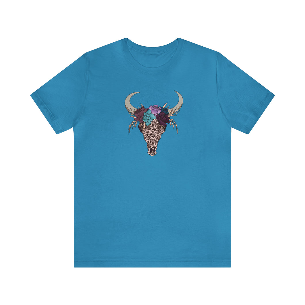 Lace Bull Skull - Unisex Jersey Short Sleeve Tee