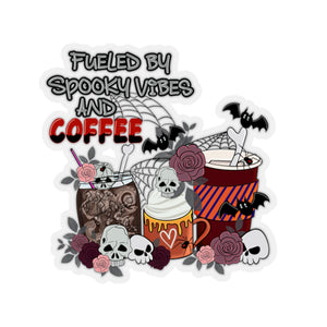 Fueled by Spooky Vibes and Coffee - Kiss-Cut Stickers