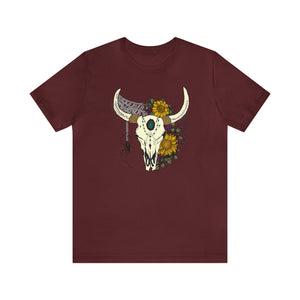 Boho Bull Skull - Unisex Jersey Short Sleeve Tee