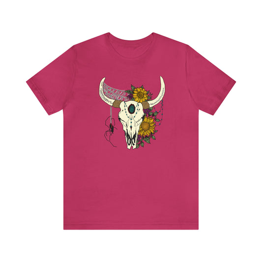 Boho Bull Skull - Unisex Jersey Short Sleeve Tee