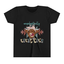 Load image into Gallery viewer, Unapologetically Loves Cows - Youth Short Sleeve Tee