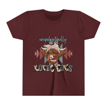 Load image into Gallery viewer, Unapologetically Loves Cows - Youth Short Sleeve Tee