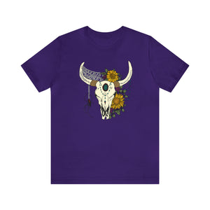 Boho Bull Skull - Unisex Jersey Short Sleeve Tee