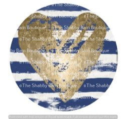 Gold Heart on Blue Stripes