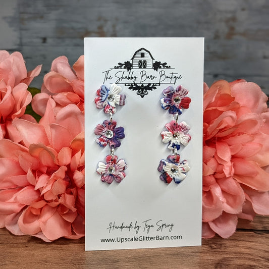 Triple Flower Stud with Rhinestone Accents