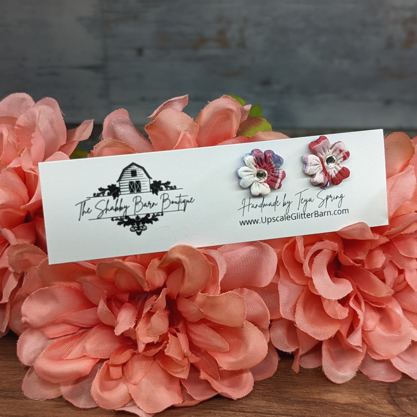 Flower Tud with Rhinestone Accents