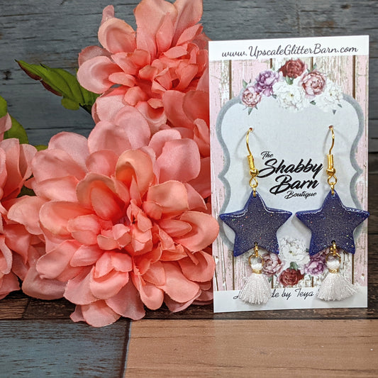 Blue Sparkle Star with Tassle Dangle