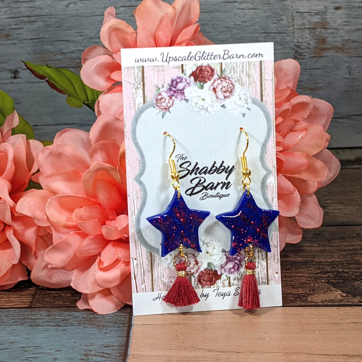 Blue and Red Sparkle Star with Tassle