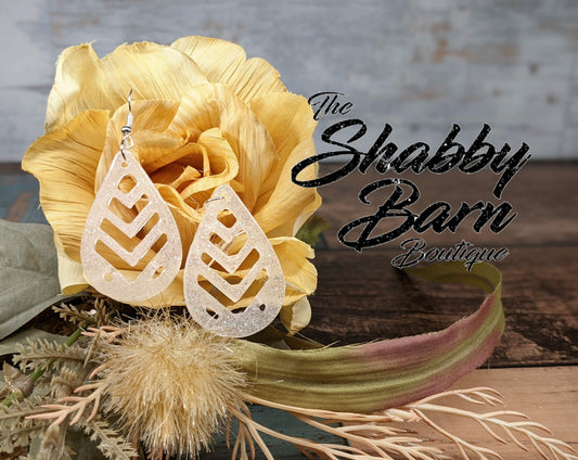 White Glitter Chevron Teardrop Dangle