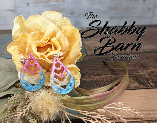 Pink, White and Blue Chevron Teardrop Dangle