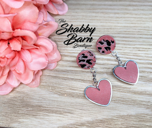 Leopard Print Stud with Heart Dangle